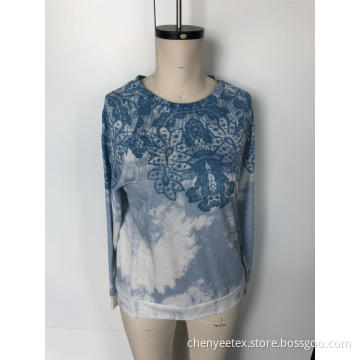 Round neck lace tie-dye short sleeves top
